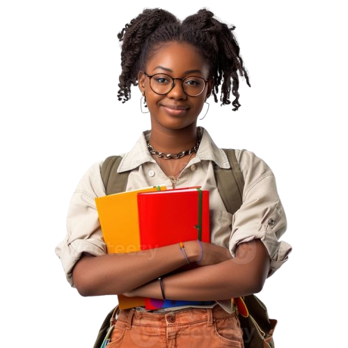 Student holding a stack of books